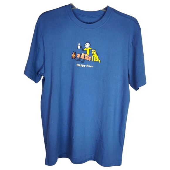 NWT Life Is Good Jake & Rocket Happy Hour Comic Blue Short Sleeve Tee SZ M - Picture 2 of 10